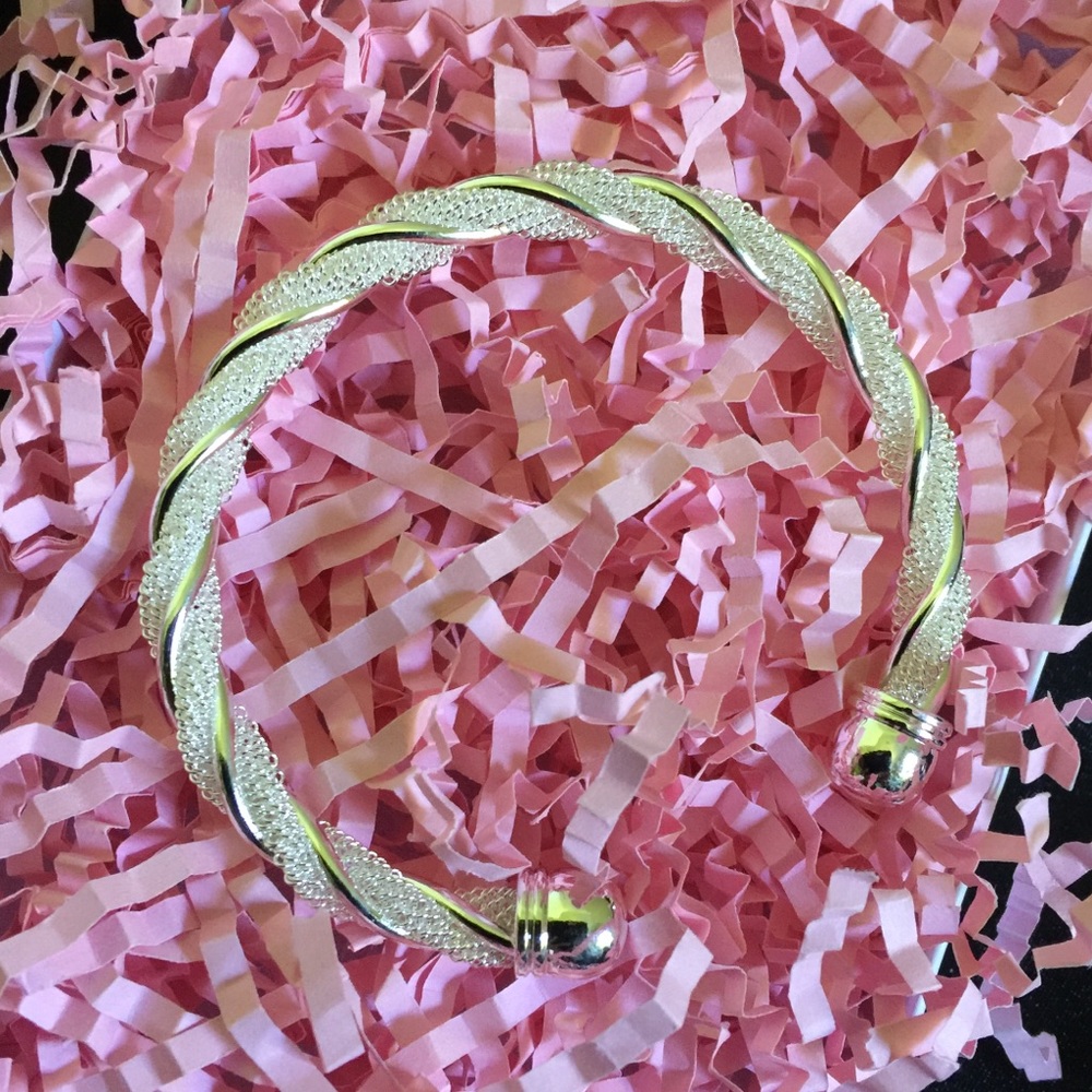 New .925 Sterling Silver Twisted Rope Cuff Bangle